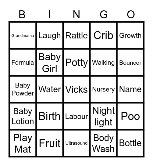 B A B Y Bingo Card
