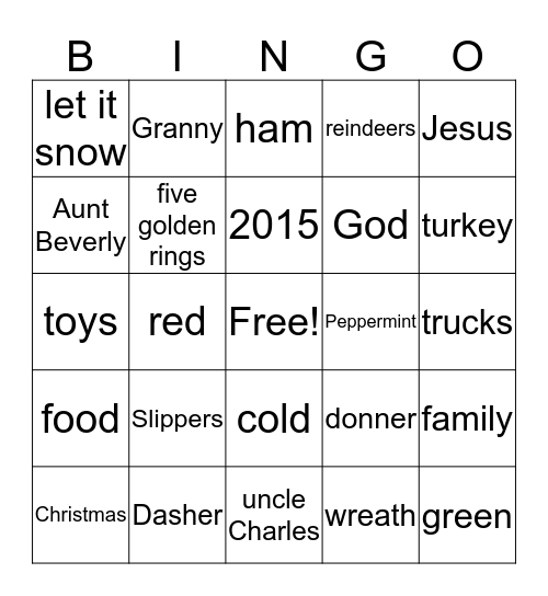 The Willis' Bingo Card