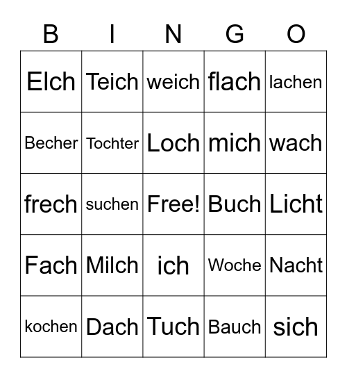 Wörter mit „ch“ Bingo Card