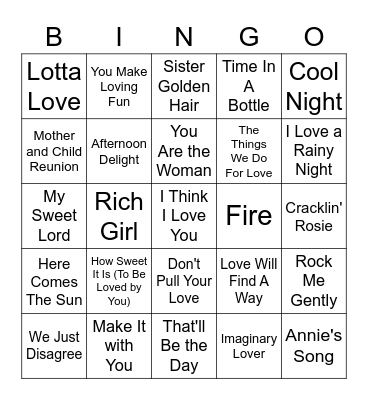 70's Easy Listening Bingo Card