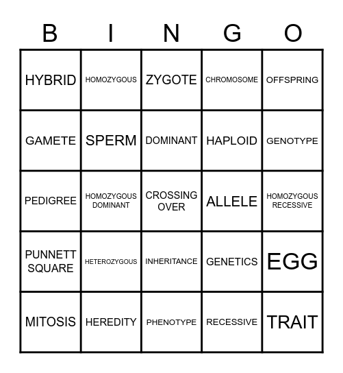Cell Structures Bingo Card