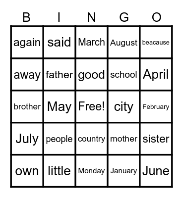 Untitled Bingo Card