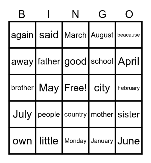 Untitled Bingo Card