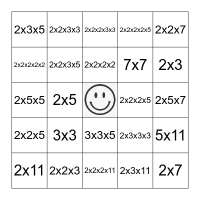 PRIME FACTORIZATION BINGO Card