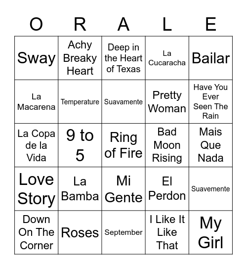 Music Bingo diosmío - Gringo's & Latino's Bingo Card