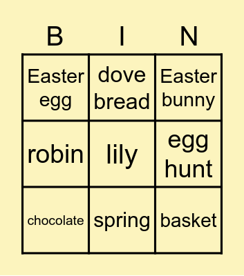 easter Bingo Card