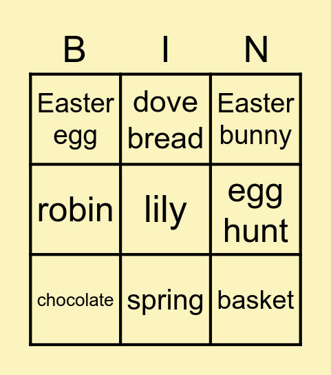 easter Bingo Card