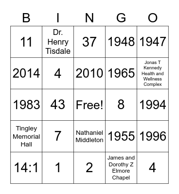 Bingo (Claflin) Bingo Card