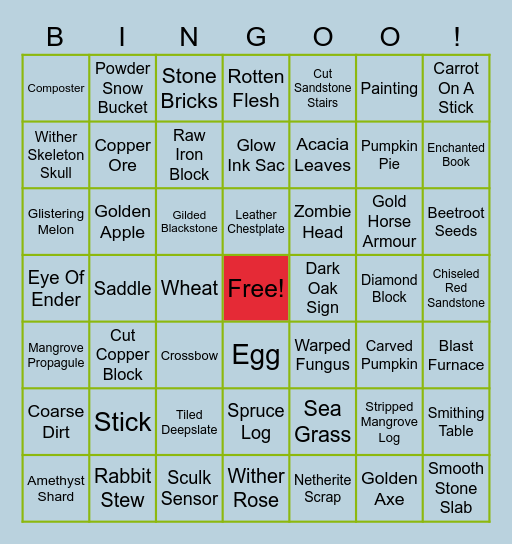 Minecraft Bingo Card