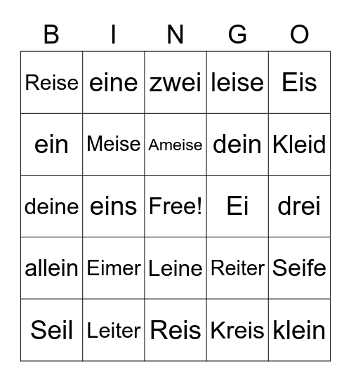 Wörter mit „Ei,ei“ Bingo Card