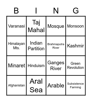 Unit 9 Bingo Card