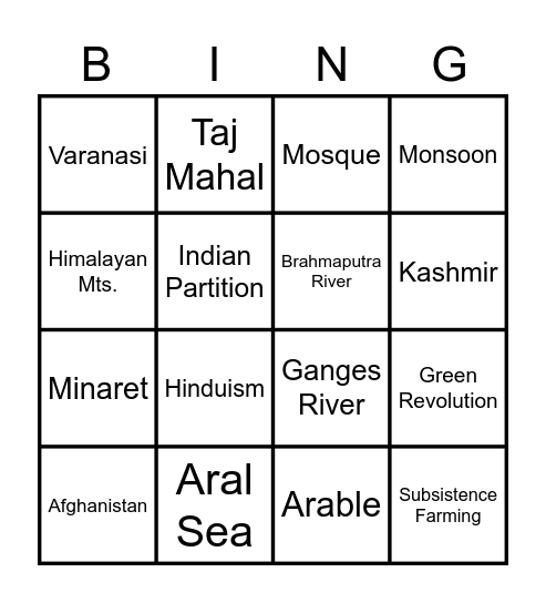 Unit 9 Bingo Card