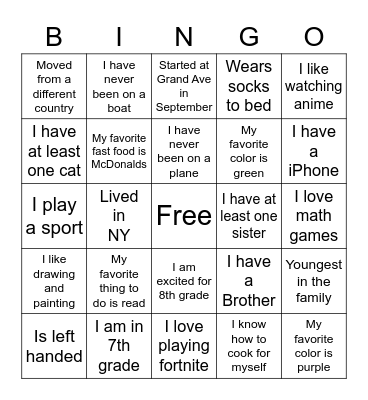 Get To Know You BINGO Card