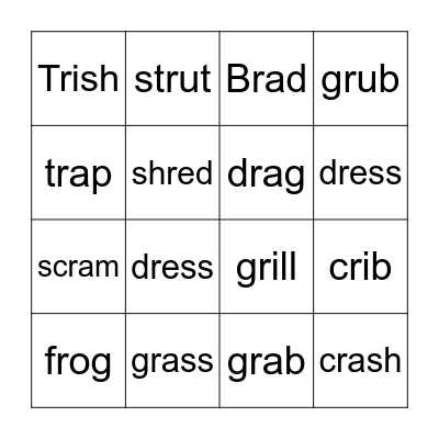 Beginning r-Blends Bingo Card
