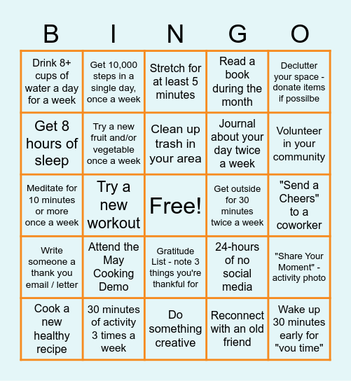 LIVEwell Bingo Challenge Bingo Card