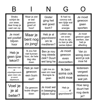 Long Covid Bingo Card