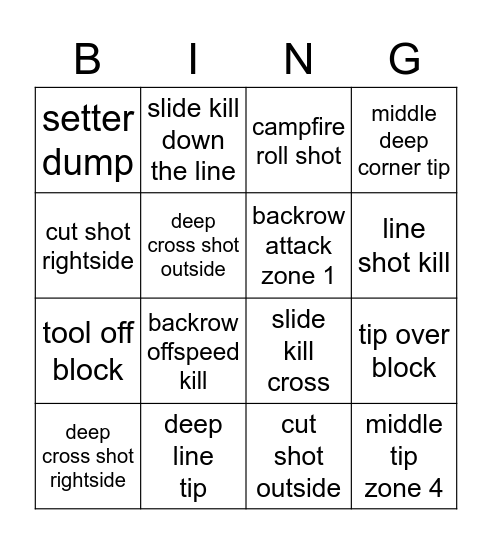 Volleyball Bingo Card