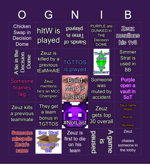 Purple Pandas Scuffed MCC Bingo Card