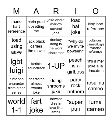 mario movie bingo Card
