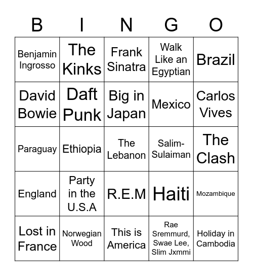 Around the World Bingo Card