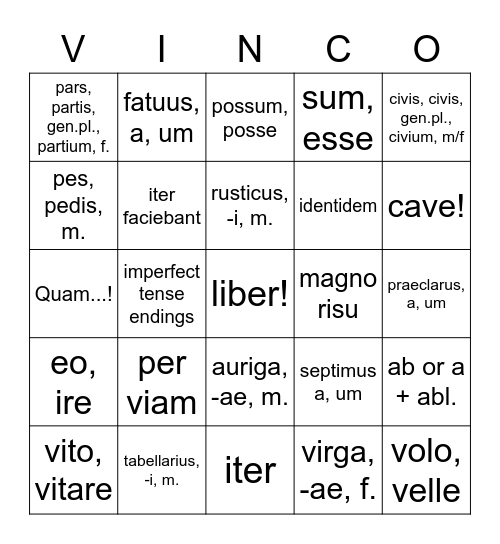 Chapter 13: MRHS Latin I Bingo Card