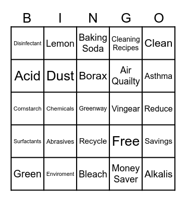 Green Cleaning Bingo Card