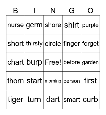 Zoe Bingo Card