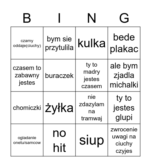 Basia Bingo Card