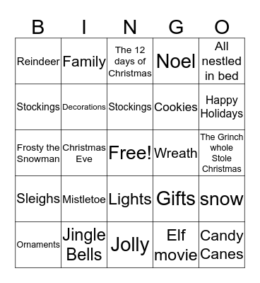 HAPPY HOLIDAYS Bingo Card