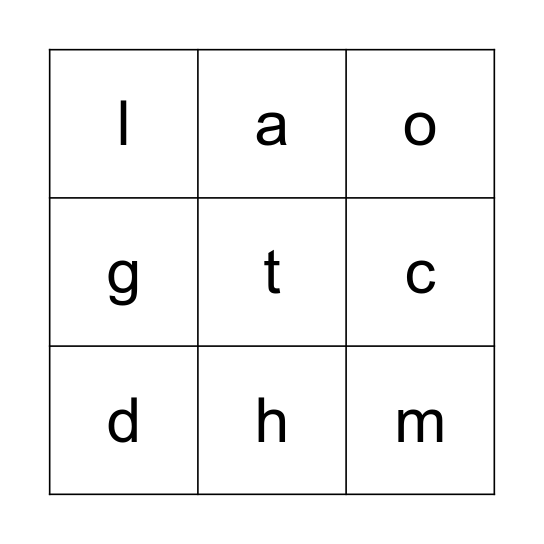 Alphabet Bingo c-t Bingo Card