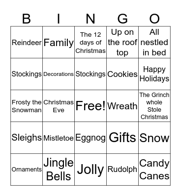 HAPPY HOLIDAYS Bingo Card