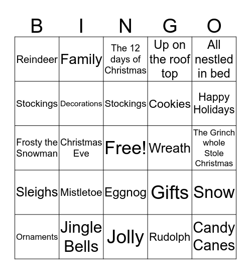 HAPPY HOLIDAYS Bingo Card