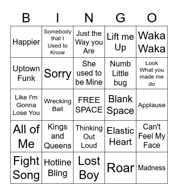 Pop Music Bingo Card