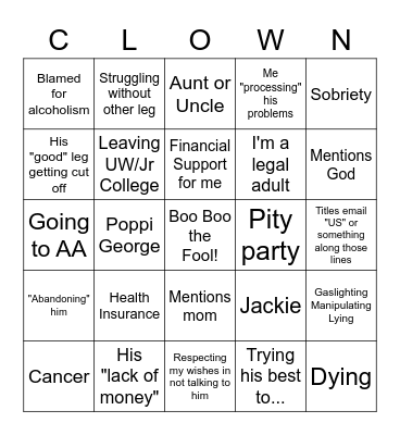 Emails From Bozo the Clown Bingo Card