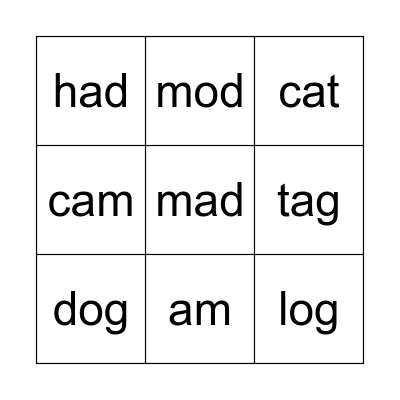 Word Bingo c-t Bingo Card