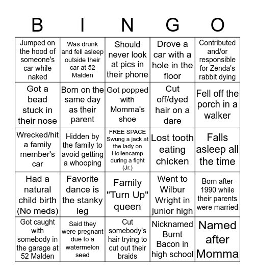 Family Bingo Card