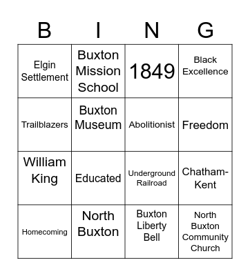 Buxton Bingo Card