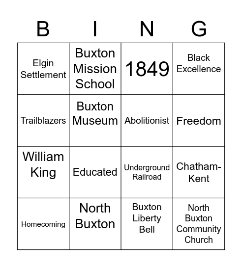 Buxton Bingo Card