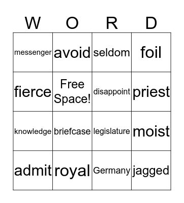 Vocabulary Bingo Card