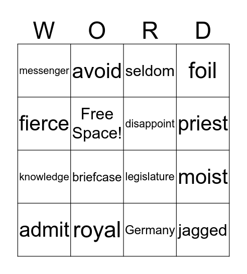 Vocabulary Bingo Card