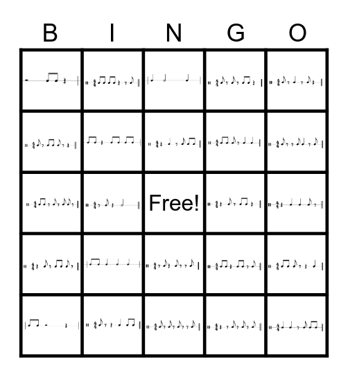 Single eighth notes and rests Bingo Card