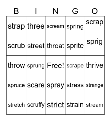 TRI-Graph/3 letter blends Bingo Card