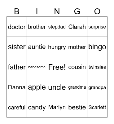 2 syllable words Bingo Card