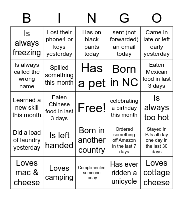 Hmmmm Bingo Card