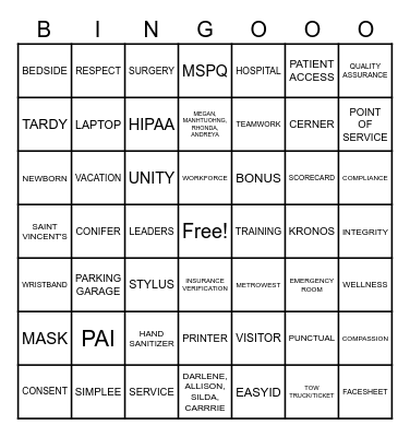 PATIENT ACCESS WEEK BINGO Card