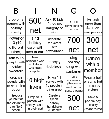 Christmas Eve Pillows Party! Bingo Card