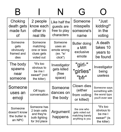 Murder Island 2 (MI2) Bingo Card