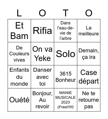 Manie Musicale 2023 Titres Bingo Card