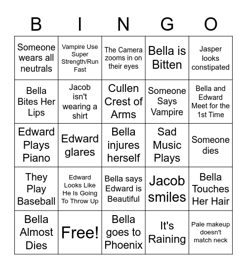 Twilight Bingo Card