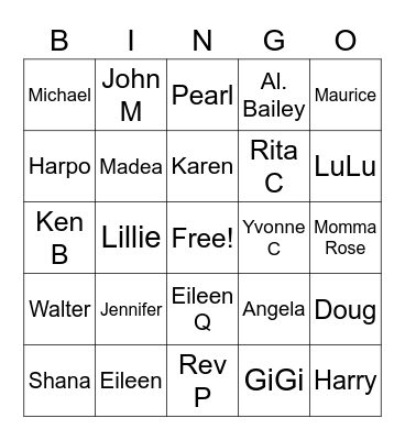 Asbury Park Senior Center Bingo Card